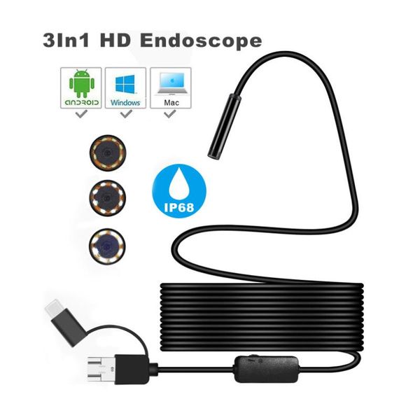 

8mm 1080p usb with 8 led 2/3.5/5m/10m soft/ hard cable waterproof inspection borescope for android pc ip cameras