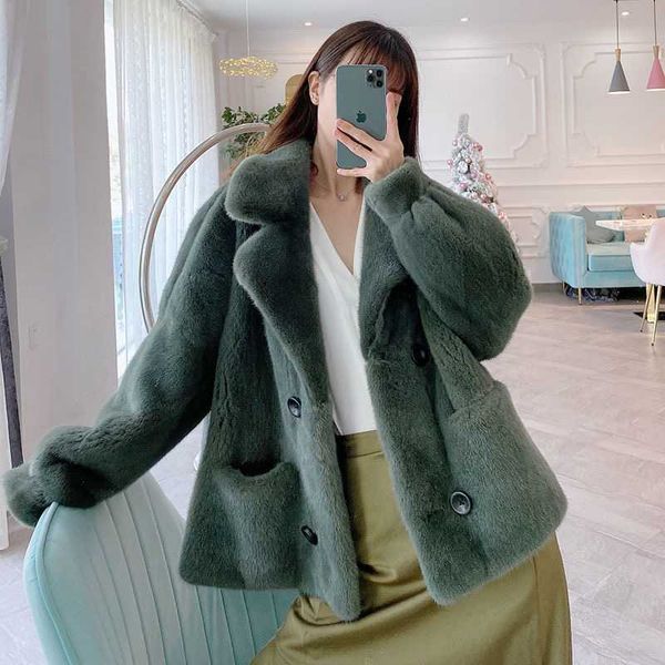 

women's fur & faux mink coat whole women short real 2021 winter suit collar young, Black