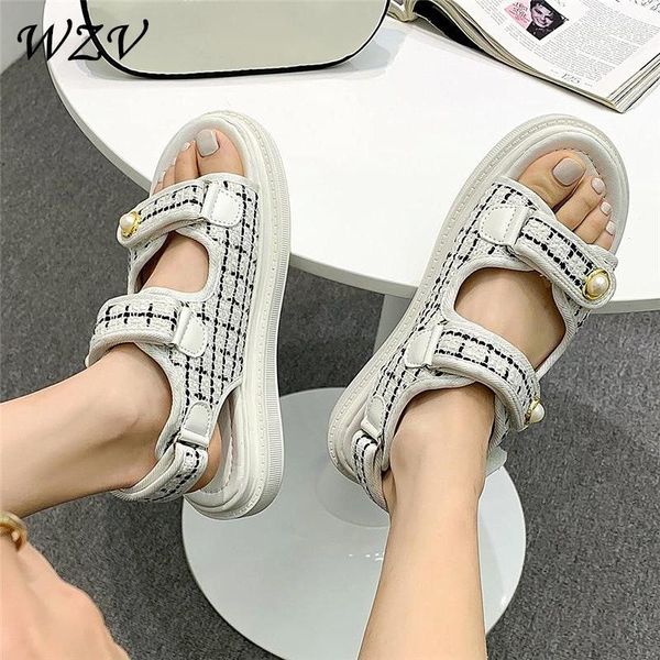 

summer hook & loop sandals women solid gingham sports dad shoes, Black