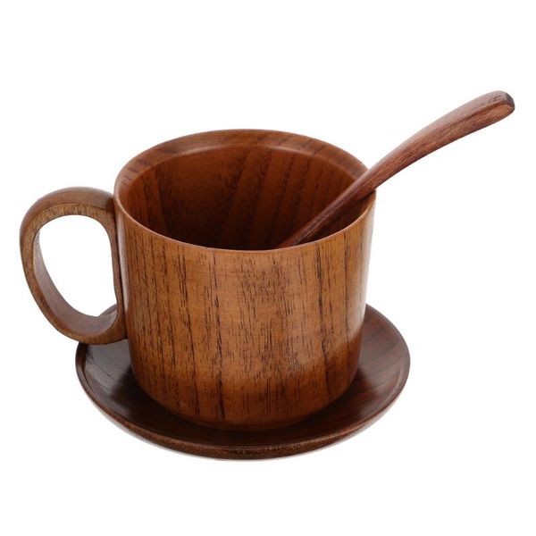 

mugs creative wooden coffee cup with spoon and (assorted color)