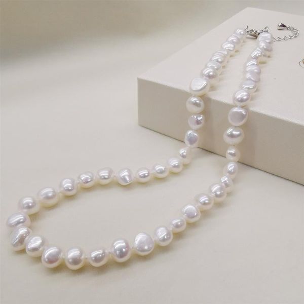 

chains daimi 8-9mm natural freshwater pearl necklace classic style black/white/pink/purple for women fine jewelry, Silver
