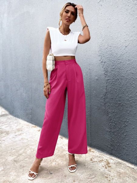 

solid wide leg pants x7ab#, Black;white