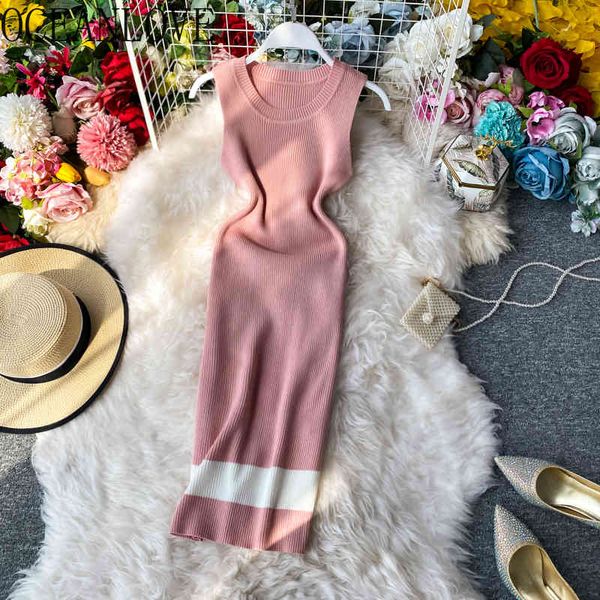

bodycon women striped knitting high waist stretch retro summer dress elegant midi dresses 16723 210415, Black;gray
