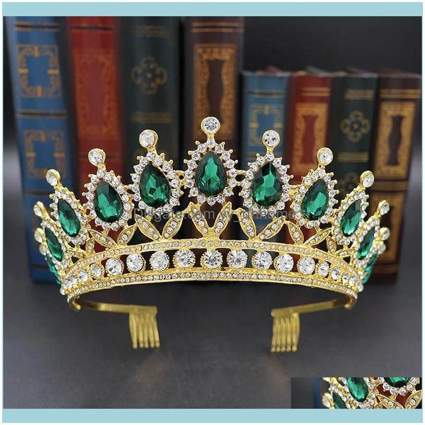 

jewelry jewelryluxury bridal hair comb crown baroque water crystal princess band po studio wedding headdress clips & barrettes drop delivery, Golden;silver