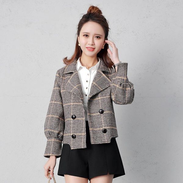 

women's wool & blends kmetram 2021 spring autumn jacket women fashion woolen coat female plaid korean short trench coats manteau femme, Black