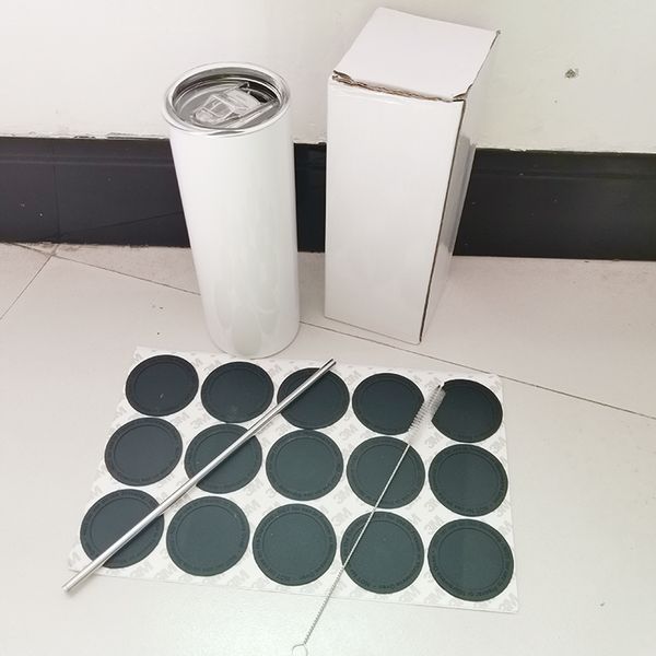 

diy sublimation straight tumbler 20oz blank skinny tumblers stainless steel vacuum insulated car mug with metal straw bursh and rubber botto