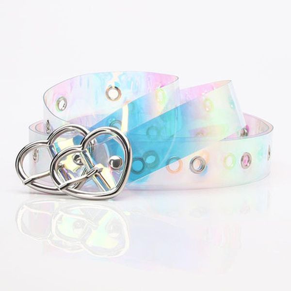 

belts women's transparent laser colorful holographic waistbands round love metal pin buckle belt fashion casual punk decoration, Black;brown