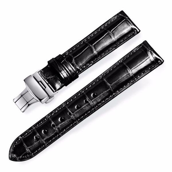 

watch bands howk watchband 18mm 19mm 20mm 21mm 22mm 23mm 24mm leather band alligator strap with butterfly buckle, Black;brown