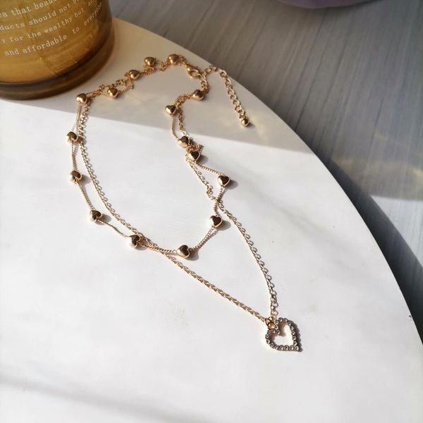 

pendant necklaces romantic heart-shaped double neckchain necklace simple gold-plated women's clavicle chain fashion jewelry, Silver