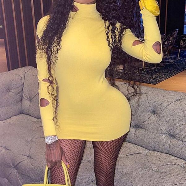 

casual dresses dsmtrc fashion long sleeve mini dress woman autumn bodycon birthday outfits turtleneck hole vestidos night party club, Black;gray