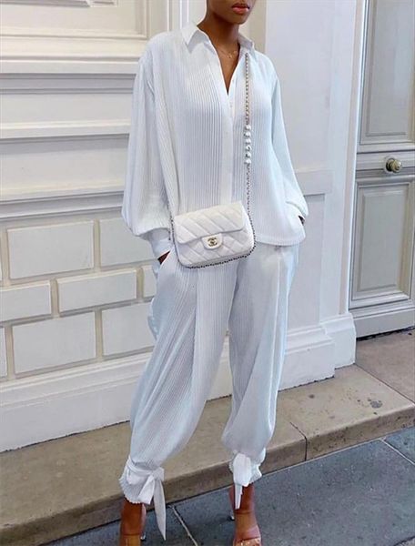 

two piece set zaraing womenpant tracksuits casual solid long sleeve loose pants suit ropa mujer, White