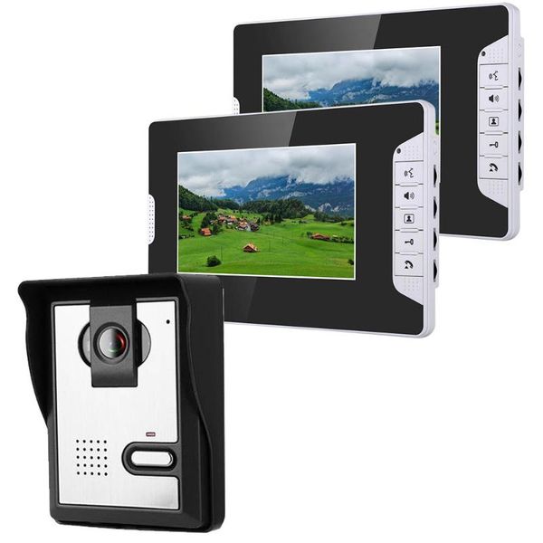 

video door phones 7 inch phone doorbell intercom kit 1-camera 2-monitor night vision with 700tvl camera