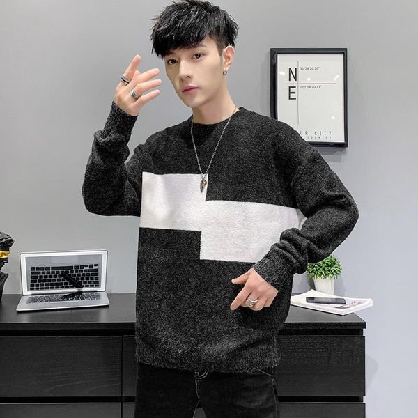

men's sweaters stitching handsome pullover male harajuku lazy wind ins sweater loose trend personality, White;black