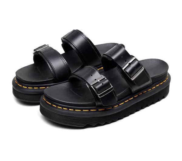 

sandals dr roman women's summer fashion net red muffin student flip leather slippers women, Black