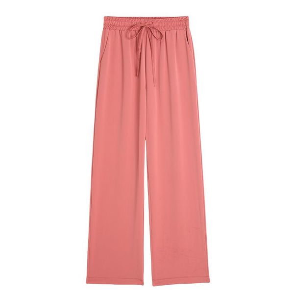 

women's pants & capris summer wide-leg solid color straight ice silk high waist loose drape thin trousers streetwear h0067, Black;white