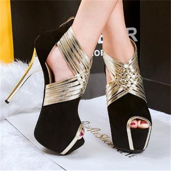 

big size 42 43 44 fashion luxury designer women heels red bottom mixed color strappy platform pumps nightclub party shoes, Black