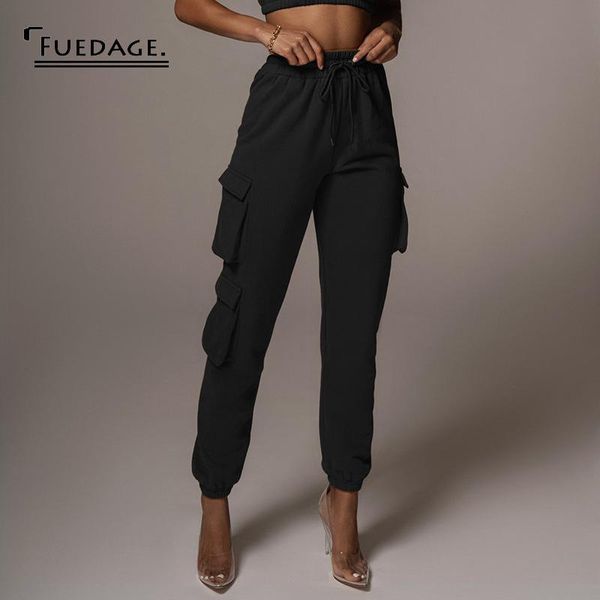 

fuedage solid black loose pants women tie bow pockets high waist cargo female winter warm street fashion sport trousers women's & capri, Black;white
