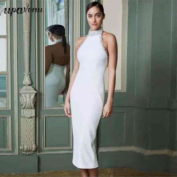 

fringe diamond bandage dress halter sleeveless bodycon club party women's summer midi 210524, Black;gray