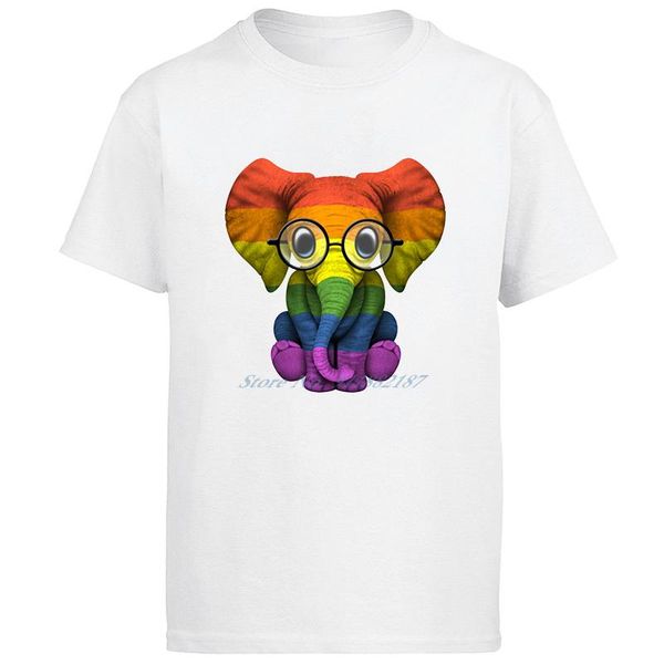 

men's t-shirts rainbow baby elephant glasses printed vintage graphic short sleeve harajuku streetwear casual men clothing, White;black