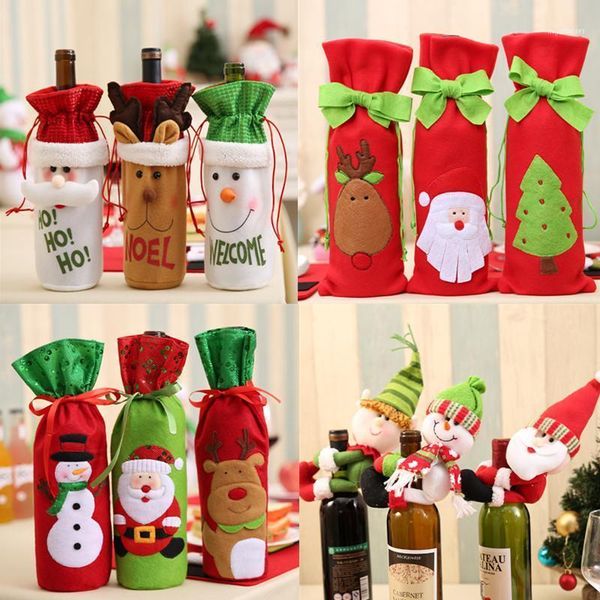 

christmas decorations 6 pcs time-limited sell wine bottle cover 2021 kerst gift bags tree table natal decoration xmas home navided ornaments