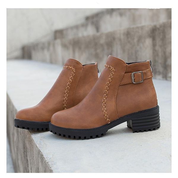 

boots ankle for women round toe casual ladies fashion autumn heel slip on female heels single shoes, Black