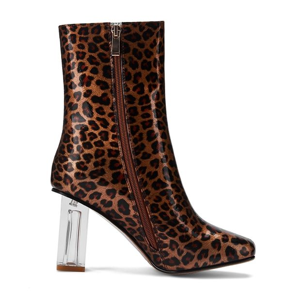 

2021 new ankle for high heels women square toe ladies winter boots fashion leopard print shoes 33-43 ojha, Black