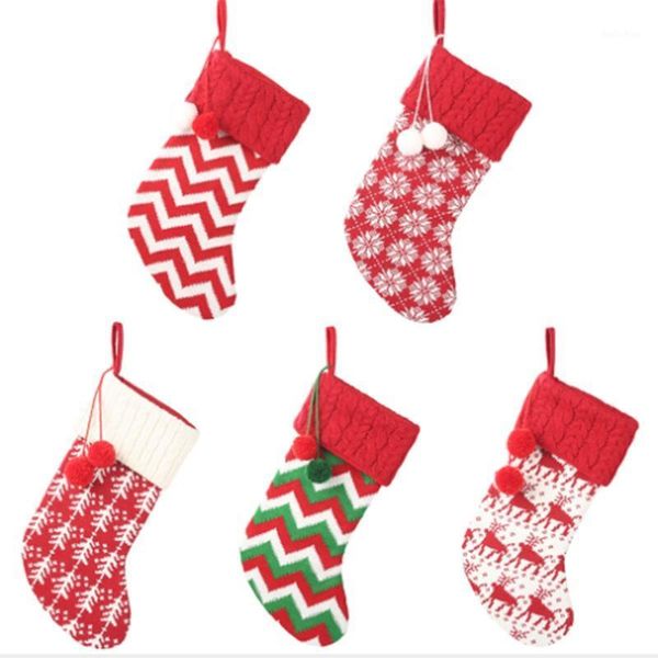 

christmas decorations 5pcs stockings snowflake elk socks xmas kids gifts bag knitted wool tree decoration ornaments candy ap