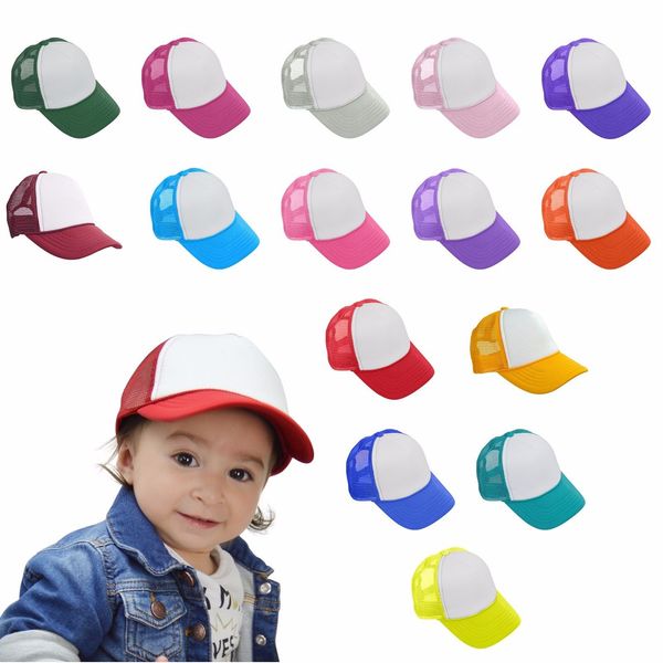 

15 colors kids baseball cap mesh caps blank trucker hats snapback hats girls boys toddler cap gga326 bucket hat, Yellow