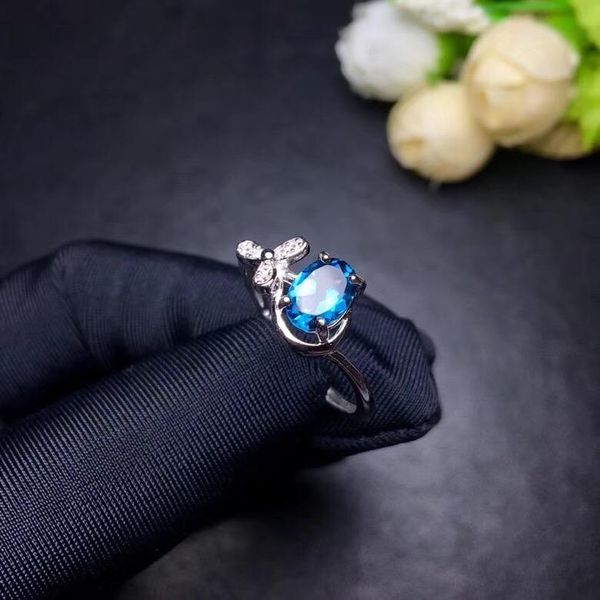 

cluster rings clover clear blue z gemstone ring with 925 silver, Golden;silver