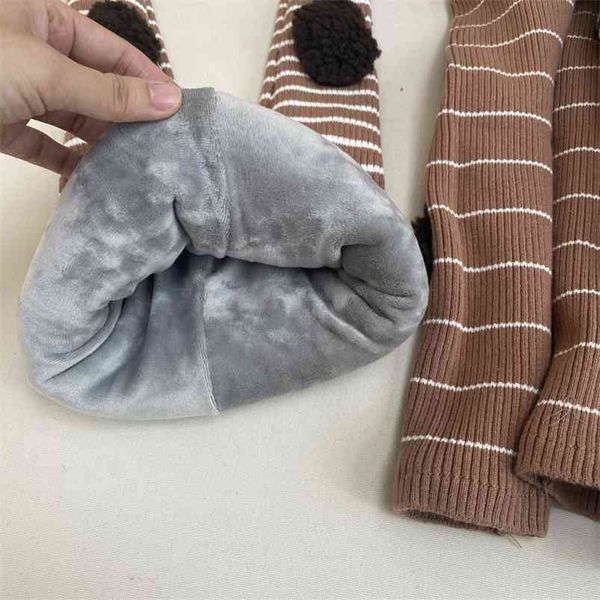 

korean gilrs pant autumn winter striped childrens plush woolen trousers cottontthickened leggings baby cotton boys pants 210625, Blue