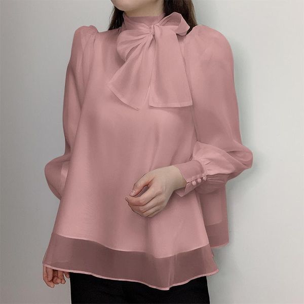 

women's blouses & shirts autumn winter long sleeve solid color party blouse vonda women casual baggy chiffon high neck bohemian blusas, White