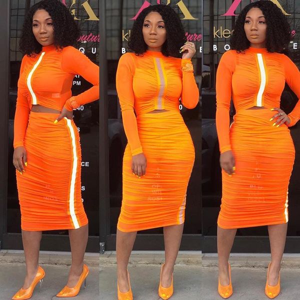 

women's jumpsuits & rompers spring orange two piece set women o-neck long sleeve slim fit t-shirt and patchwork color bodycon casual sk, Black;white