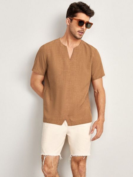 

men solid notched neck & hem z7a3#, White;black