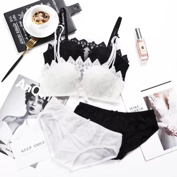 

bras sets female underwear small breast push up bra minimizer deep vs padded brassiere lace women's set, Red;black