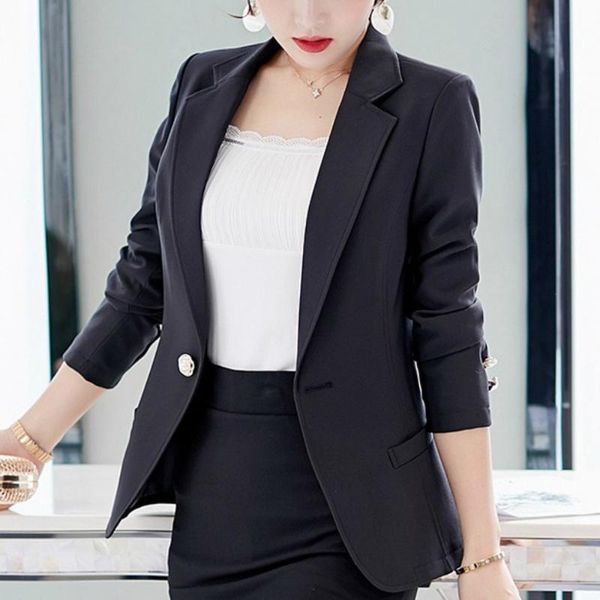 

women's jackets ladies fashion long sleeve single button office workwear jacket, Black;brown