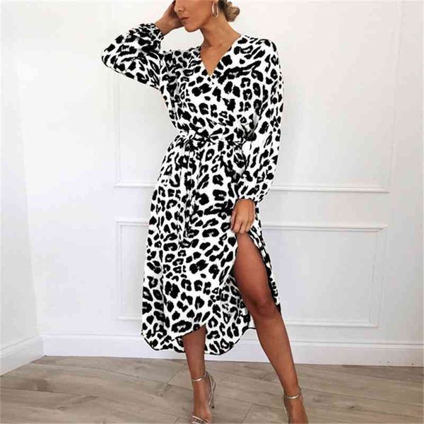 

leopard dress women chiffon long beach dress loose long sleeve deep v-neck a-line party dress vestidos de fiesta 210522, Black;gray
