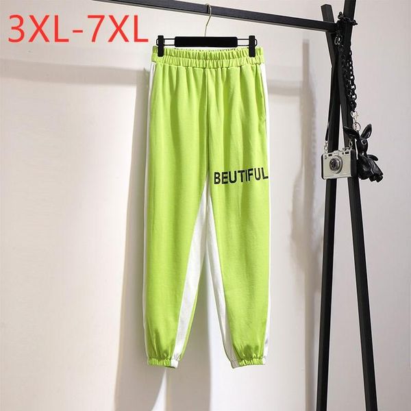 

plus size pants 2021 spring autumn cropped for women large loose green cotton sports trousers 3xl 4xl 5xl 6xl 7xl, Black