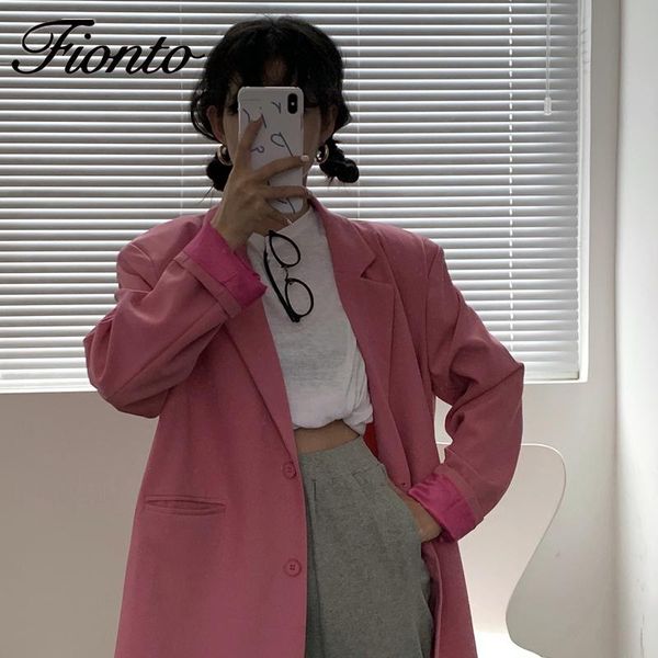 

women's suits & blazers fionto autumn and summer 2021 korean style tide loose wild casual single buttons long-sleeved cardigan suit jac, White;black