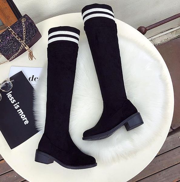 

boots net red flat women's knee long 2021 socks spring and autumn elastic black plus velvet japanese