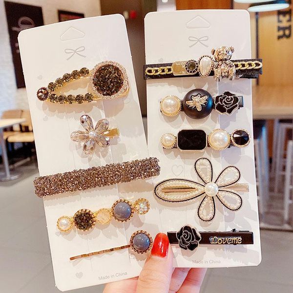 

5pcs/set women luxury elegant crystals pearls geometric hairpins lady sweet hair clip barrette headband fashion accessories