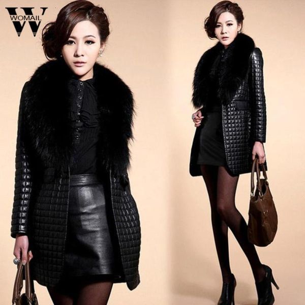 

women's & womail collar women winter faux fur sleeve coat jacket outerwear long female overcoats, Black