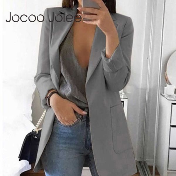 

jocoo jolee women fashion elegant jackets european work ol blazer casual suit slim tweed blazer plus size 5xl lady outwear 210619, White;black