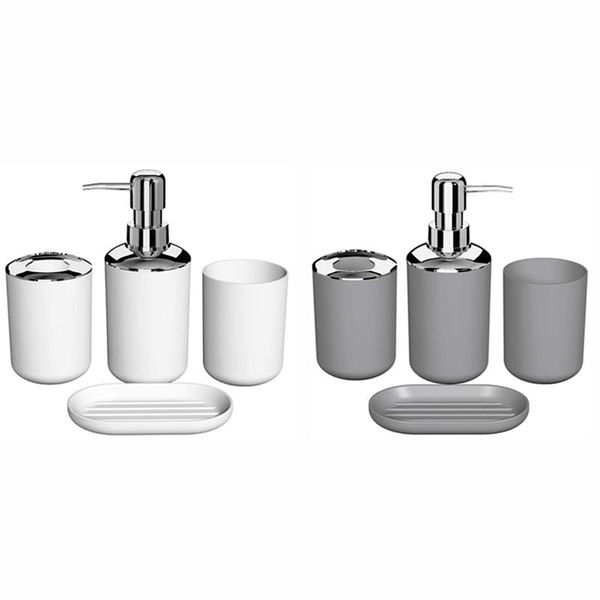 

liquid soap dispenser 8 pcs plastic bathroom accessory set,bath toilet brush accessories set with toothbrush holder,toothbrush cup(grey&whit