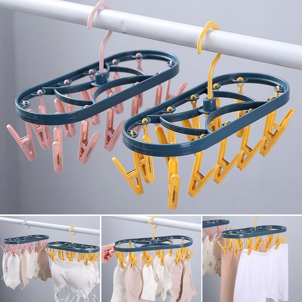 

hangers & racks home oval drying rack socks underwear hanger foldable durable pp clothes with 12clothespins for balcony storage