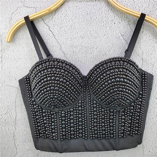 

beading summer fashion womens tank underwear to wear thin straps vest push up bralette bra corset clothes, White