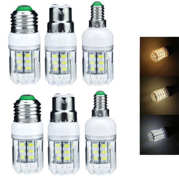 

bulbs 10pcs/lot led corn lamp bulb e27 b22 e14 27leds 7w 5730 smd spotlight no flicker chandelier lights for home lighting