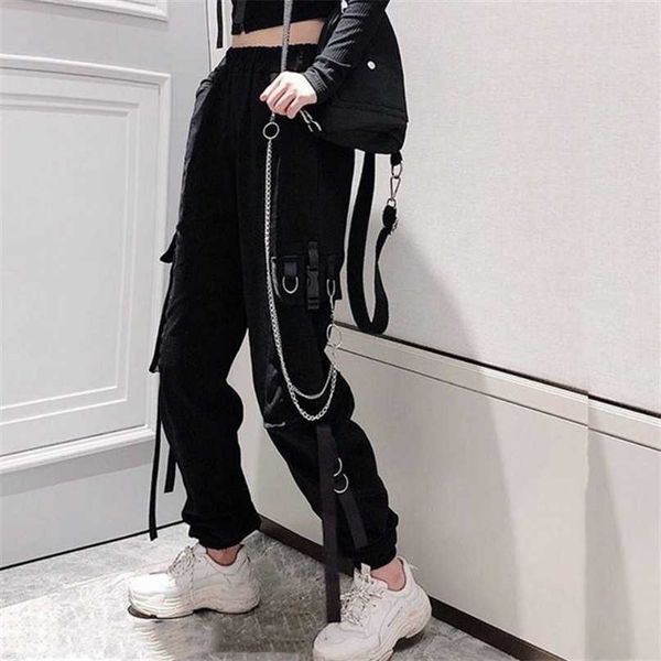 

women elastic waist loose streetwear cargo pants female fashion ankle-length jogging sport trousers ladies plus szie casual pant 211115, Black;white