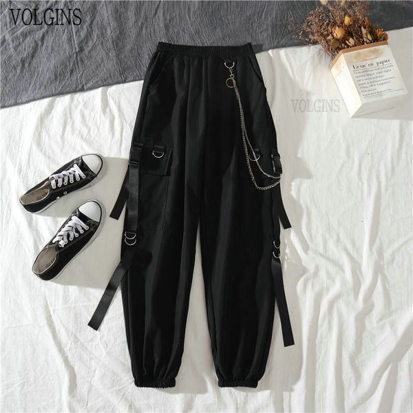 

men's pants women cargo harajuku chain trousers fashion punk hip hop black femme streetwear u3n0