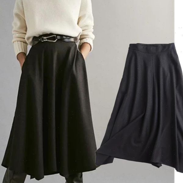 

withered england style office fashion womens skirts high waist irregular winter faldas mujer moda long, Black