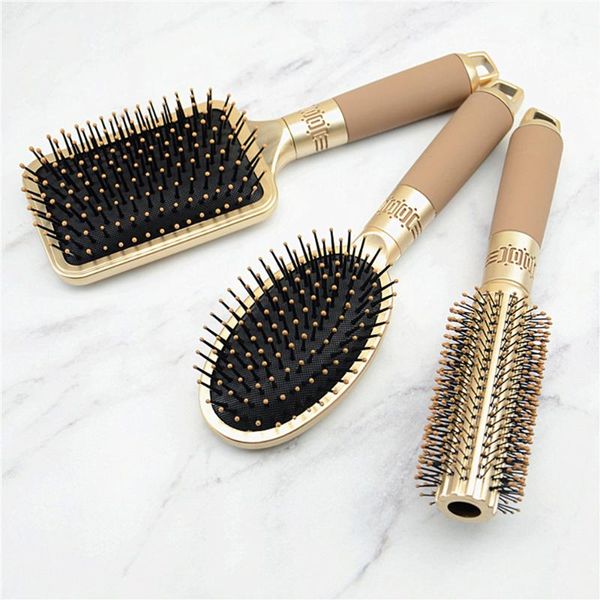 

hair brushes 3 types massage oval comb round rectangle brush anti static detangling air cushion bristle spa hairdressing styling tool, Silver